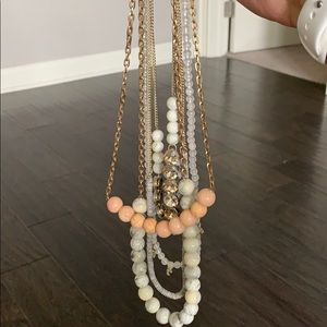 Bead and stone three layer necklace